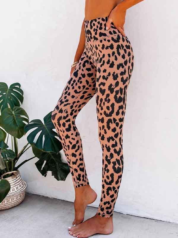 Sports Wear For Women Leopard Square Neck Crop Top High Waisted Leggings Set