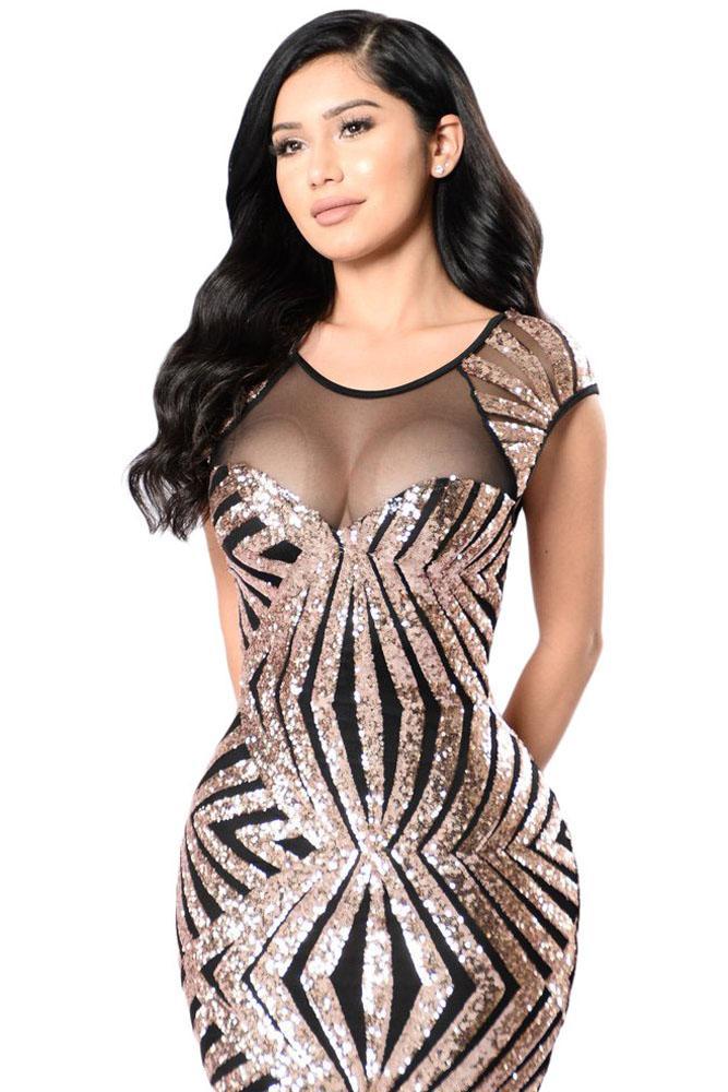 Sequin Mesh Cutout Sexy Club Dress