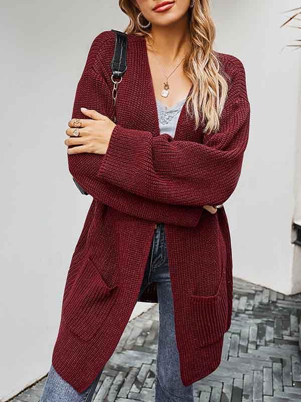 Open Front Oversized Chunky Knit Cardigan with Pocket