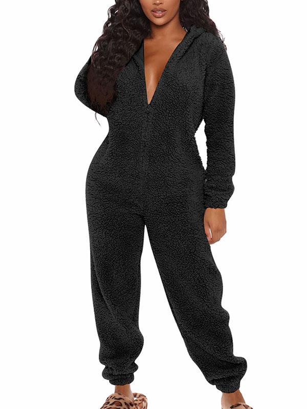 Fluffy Zip Up Onesie Pajama Outfits Sleepwear