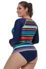 Multicolor Striped Long Sleeve Front Zip Rashguard Top