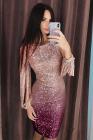 Ombre Sequin Tassel Sleeve Bodycon Evening Dress