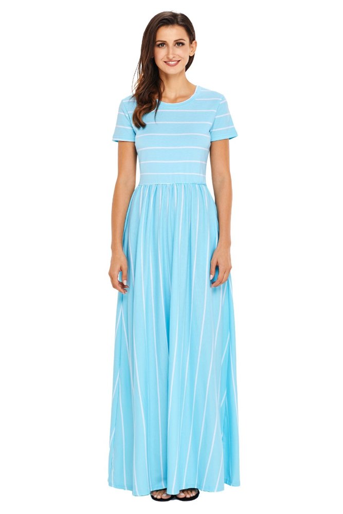 Striped Rosy Short Sleeve Maxi Dress