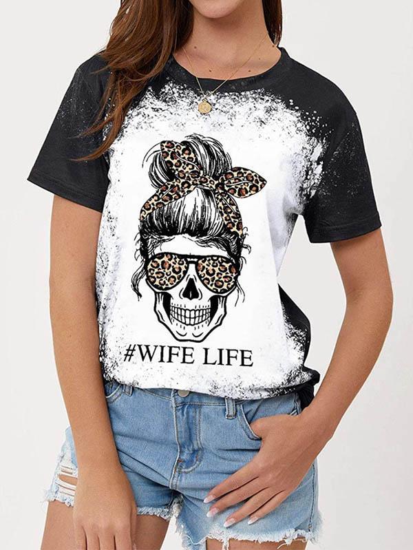 Mom Life Skull Graphic Tees Tops Short Sleeve Tee Shirt