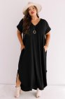 Plus Size V Neck Short Sleeve Maxi Dress with Slits