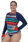 Multicolor Striped Long Sleeve Front Zip Rashguard Top
