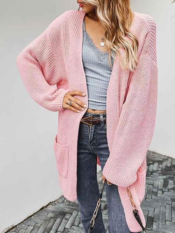 Open Front Oversized Chunky Knit Cardigan with Pocket