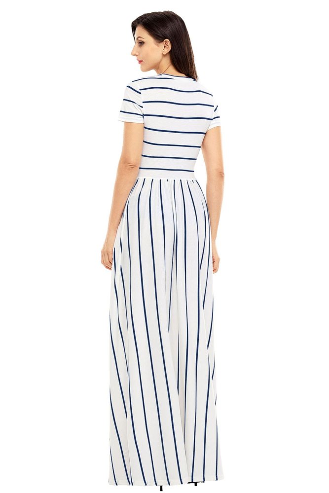 Striped Rosy Short Sleeve Maxi Dress