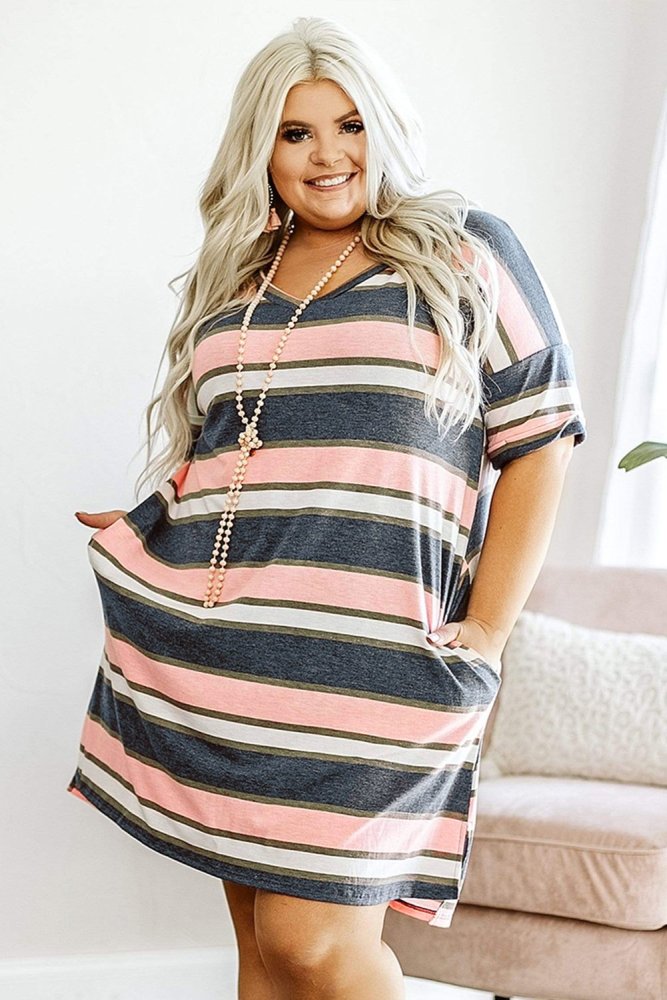 Plus Size Striped T-shirt Mini Dress