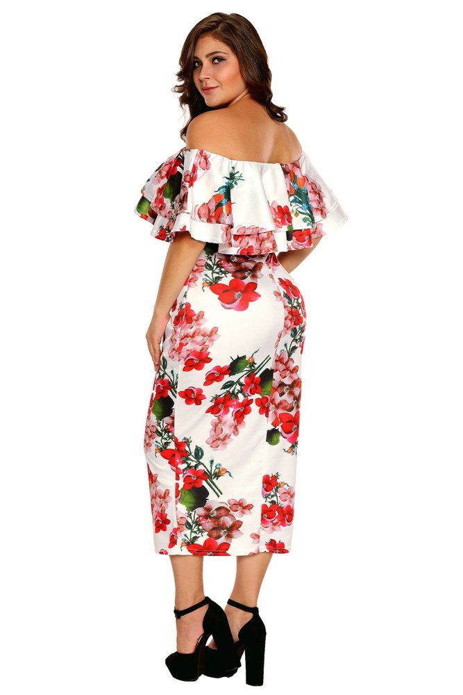 Layered Ruffle Off Shoulder Curvaceous Dress
