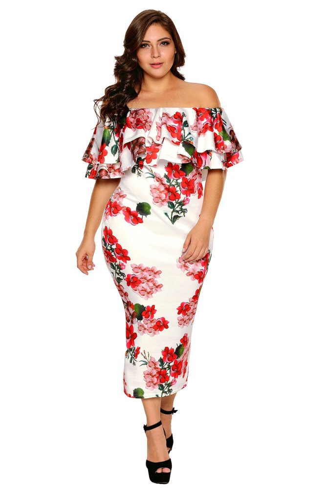 Layered Ruffle Off Shoulder Curvaceous Dress