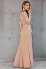 Long Sleeve V Neck Wrapped Sequin Bodice Long Party Dress