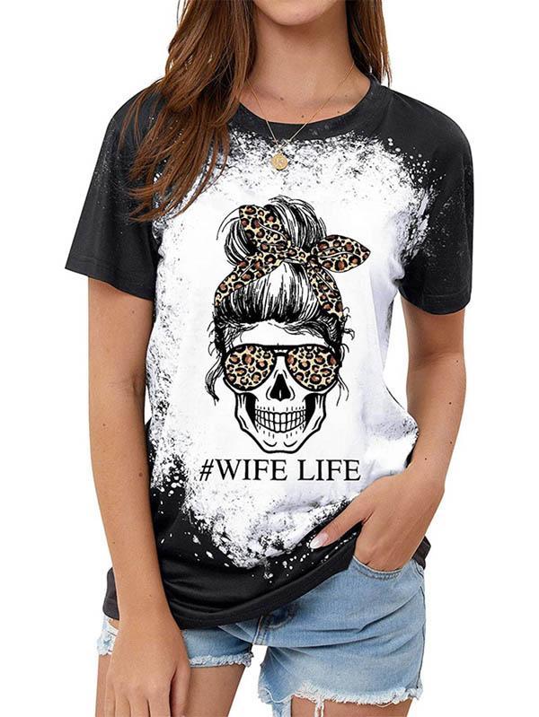 Mom Life Skull Graphic Tees Tops Short Sleeve Tee Shirt