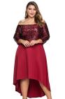 Off Shoulder Sequin Bodice Hi-lo Plus Size Dress