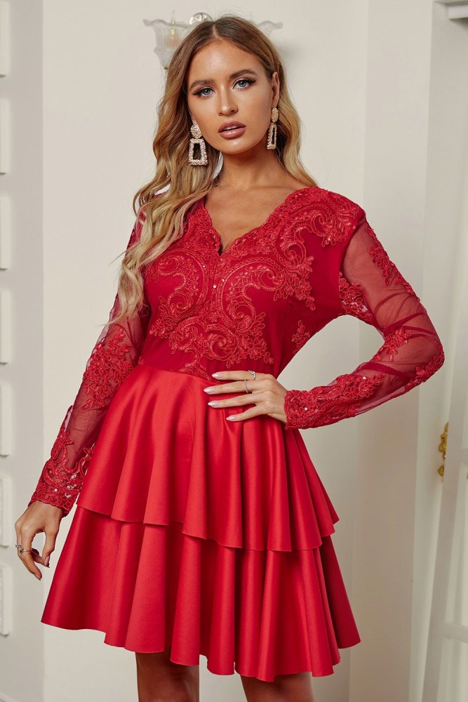 Sequin Embroidered Multilayer Skater Dress