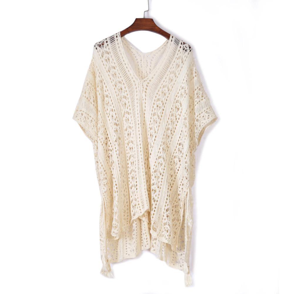 Crochet Knitted Tassel Tie Kimono Beachwear