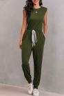 Women's Sleeveless Jumpsuits With Shoulder Padded And Waist Drawstring