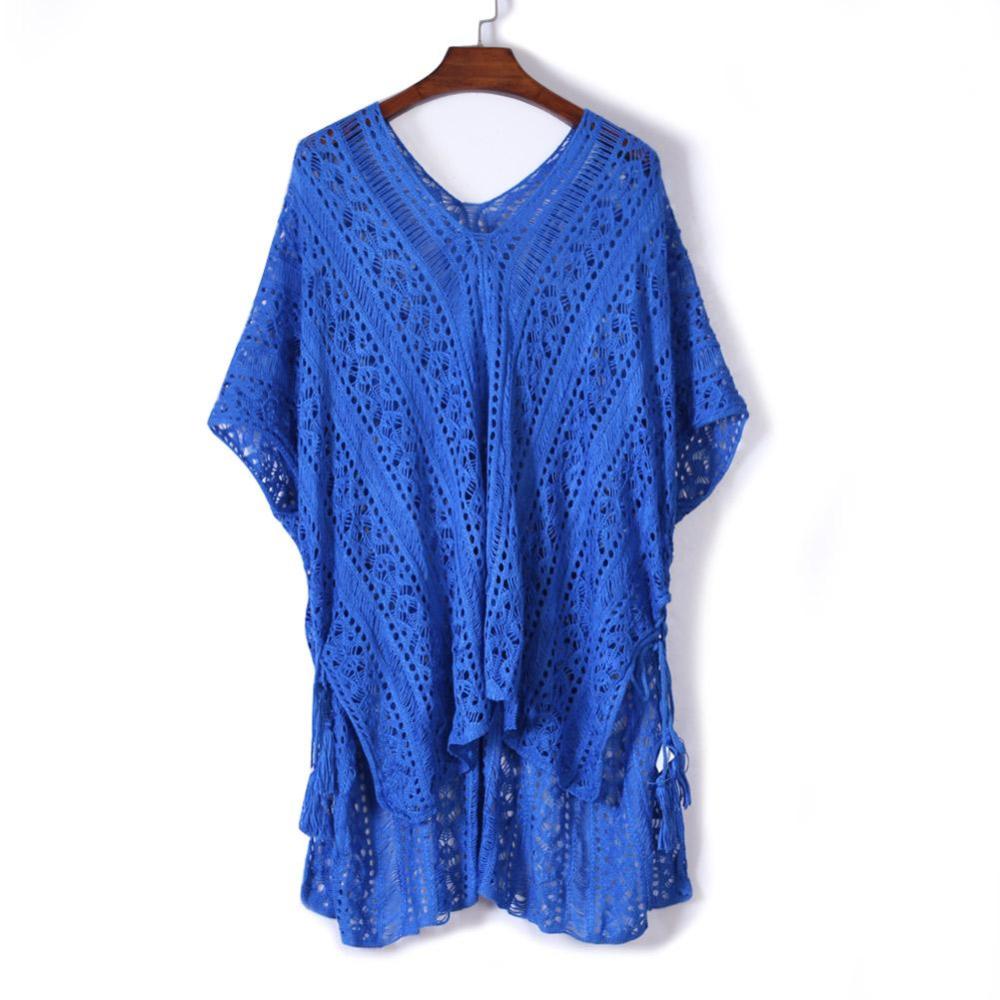 Crochet Knitted Tassel Tie Kimono Beachwear