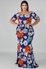 Off-the-shoulder Floral Print Plus Size Maxi Dress