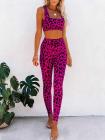 Sports Wear For Women Leopard Square Neck Crop Top High Waisted Leggings Set