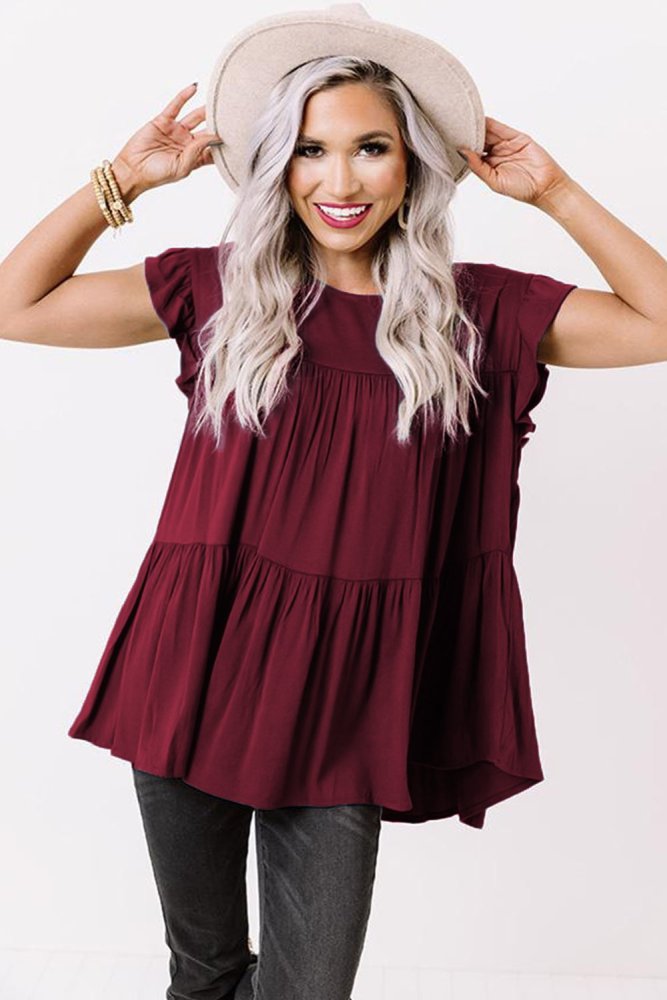 Short Sleeve Keyhole Ruffled Babydoll Top