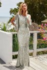 Sequin Fringe Sleeve Party Maxi Evening Dress