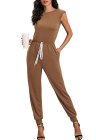 Women's Sleeveless Jumpsuits With Shoulder Padded And Waist Drawstring