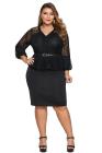 Plus Size Lace Bodice Peplum Dress with Belt