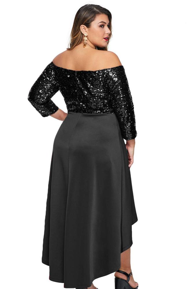 Off Shoulder Sequin Bodice Hi-lo Plus Size Dress