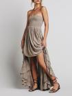 Halter Strapless Smocked Bodice Maxi Dress