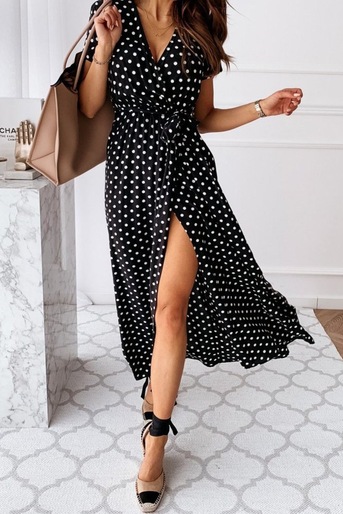 Women's Dresses Polka Dot High Split Maxi Dress