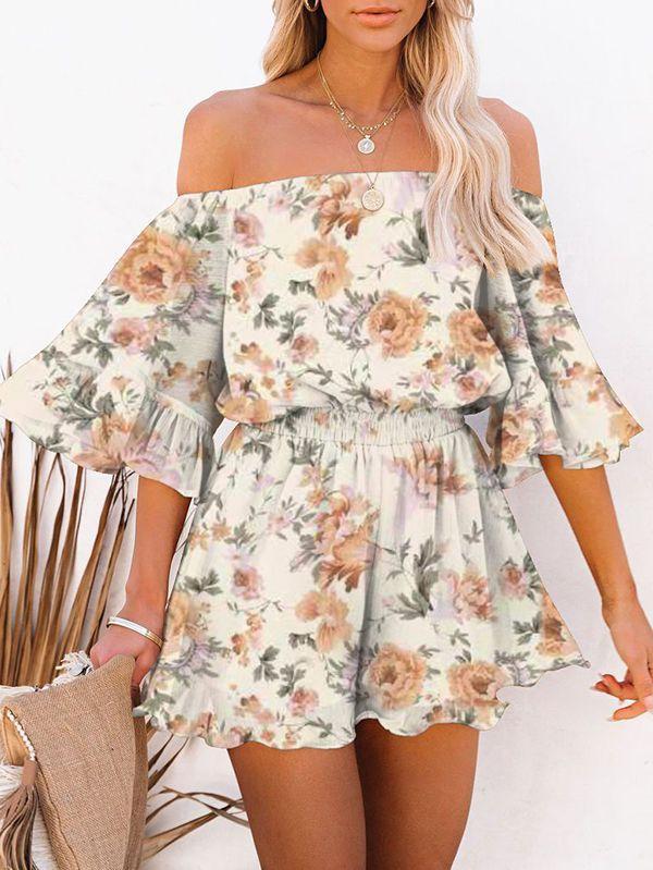 Sexy Off Shoulder Ruffle Sleeve Chiffon Romper