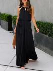Solid Color Halter Neck Top Sleeveless Layered Maxi Dress With Belt