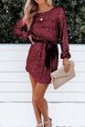 Women's Sequin Loose Long Sleeve Dress with Sash