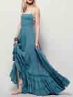 Halter Strapless Smocked Bodice Maxi Dress