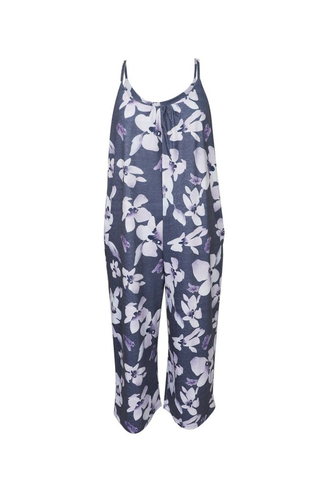 Palm Leaves Print Spaghetti Strap Wide Leg jumpsuit