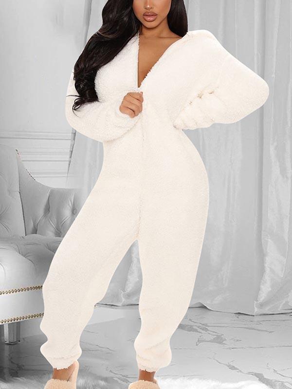 Fluffy Zip Up Onesie Pajama Outfits Sleepwear