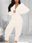 Fluffy Zip Up Onesie Pajama Outfits Sleepwear
