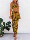 Sports Wear For Women Leopard Square Neck Crop Top High Waisted Leggings Set