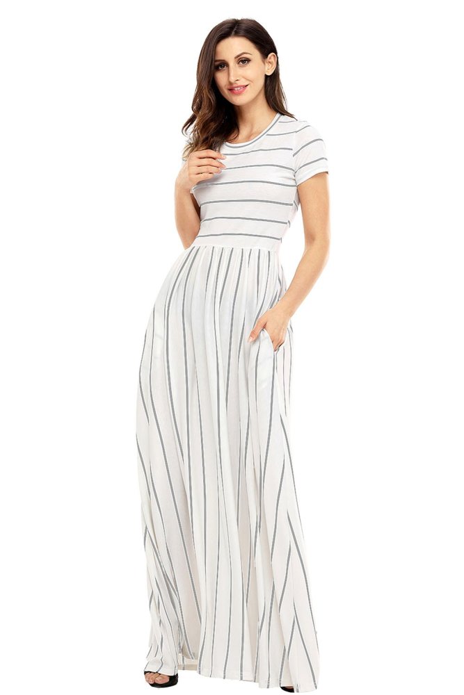 Striped Rosy Short Sleeve Maxi Dress