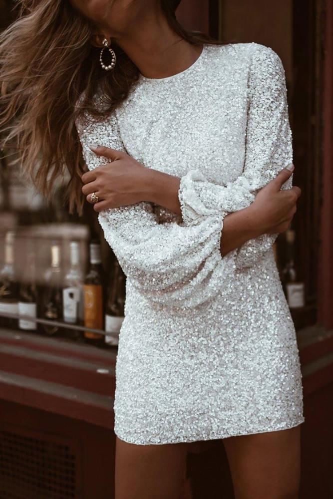 Puffy Sleeve Sequin Party Mini Dress