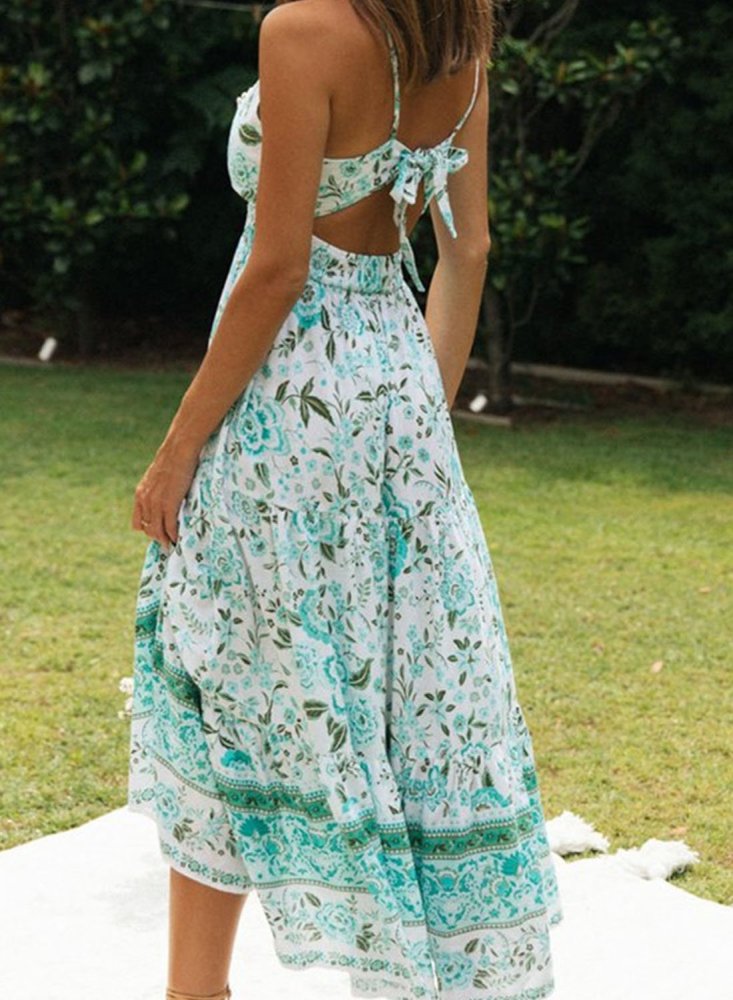 Floral V Neck Lace Cami Maxi Dress For Women