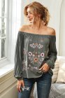 Embroidered Off Shoulder Long Sleeve Bohemian Floral Blouse