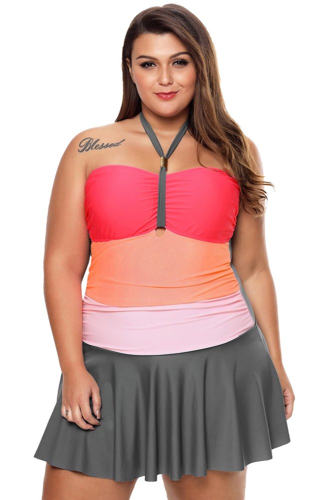 Color Gradient Sweet Halter Swimdress