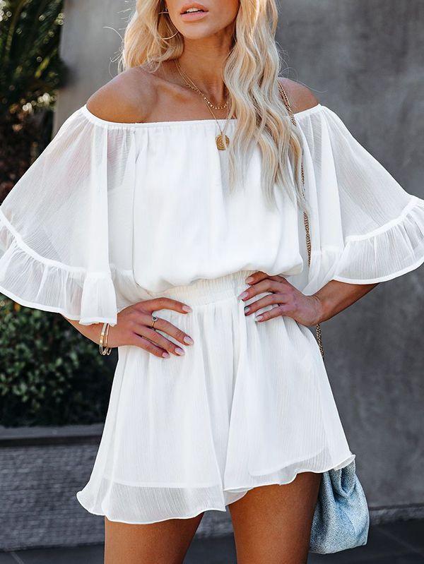 Sexy Off Shoulder Ruffle Sleeve Chiffon Romper