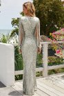 Sequin Fringe Sleeve Party Maxi Evening Dress
