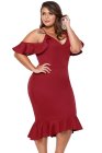 Plus Size Ruffle Cold Shoulder Flounced Party Dress