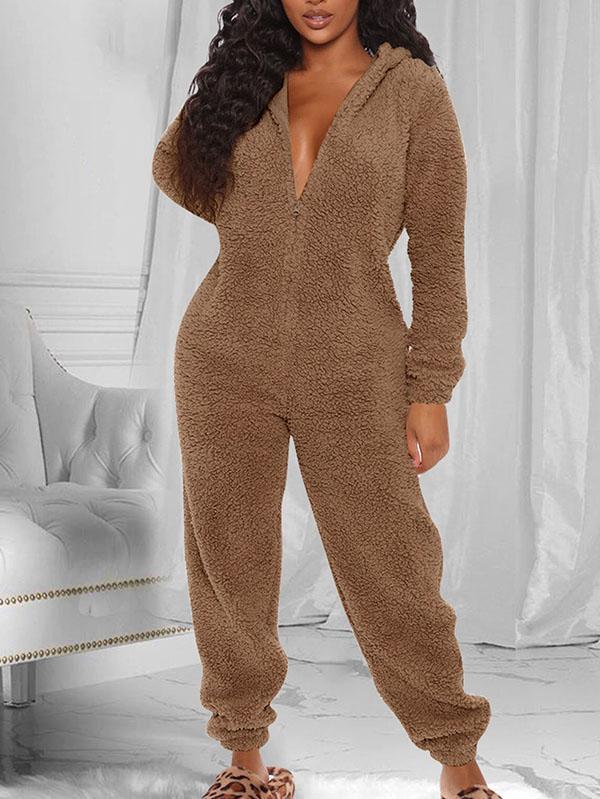 Fluffy Zip Up Onesie Pajama Outfits Sleepwear