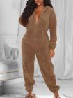 Fluffy Zip Up Onesie Pajama Outfits Sleepwear
