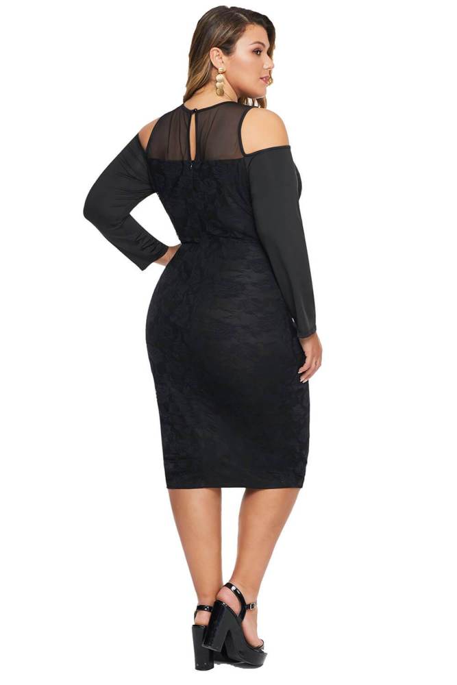 Cold Shoulder Mesh Yoke Plus Size Dress